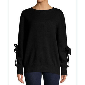 Statement rare Bow tie Sleeves Black Ply Cashmere,thick Sweater Sz-M , Relaxed